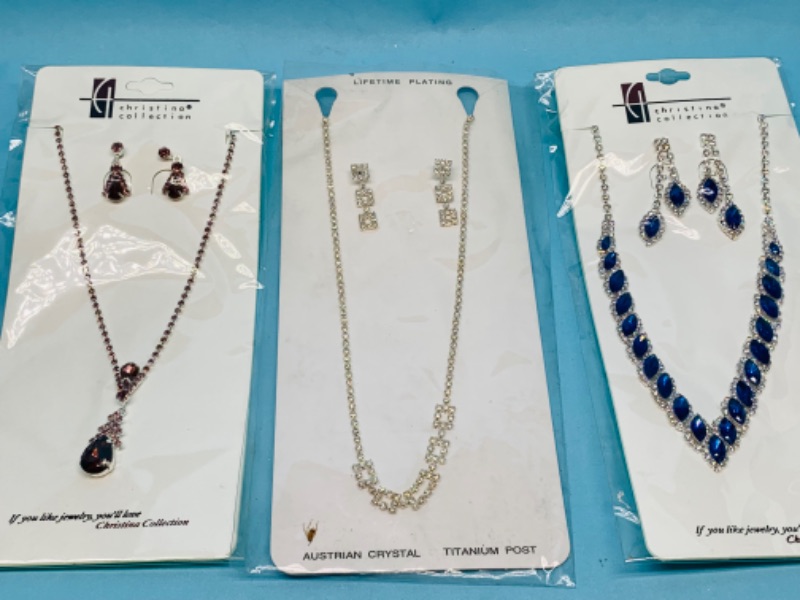 Photo 1 of 803237…3 fashion jewelry sets in packages necklace and pierced earrings 