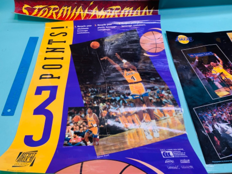 Photo 2 of 803265…vintage laminated Lakers posters - some wrinkles and bends from age 