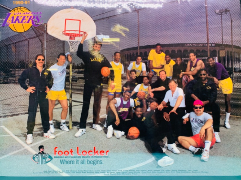 Photo 2 of 803269…vintage framed 1990 LA Lakers foot locker advertising poster 31 x 25 