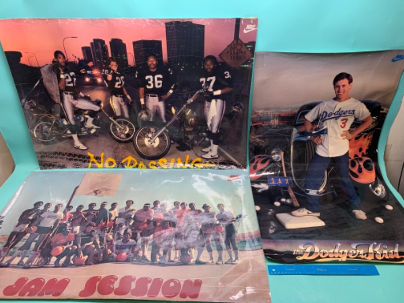 Photo 1 of 803271…3 vintage laminated Nike sports posters - creases , bends, folds due to age