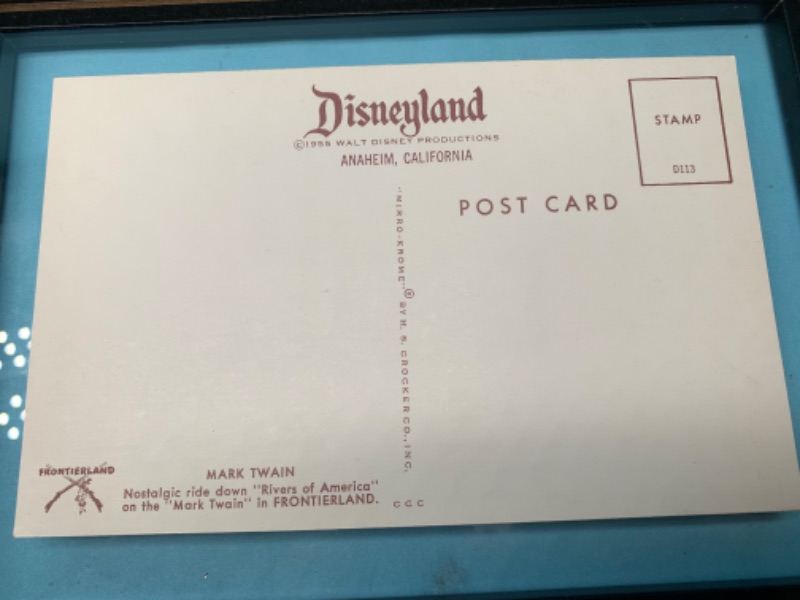 Photo 2 of 803306…vintage 1955 Disneyland post card in frame 