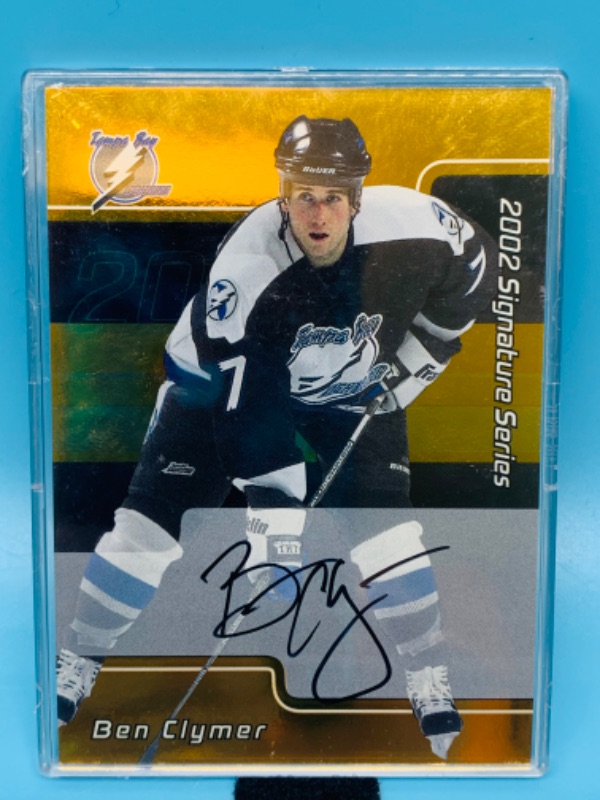 Photo 1 of 803442…NHL Ben Clymer autographed card in hard plastic case 