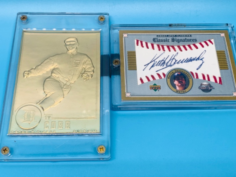 Photo 1 of 803446…autographed Keith Hernandez card and  Ty Cobb 22 kt gold Danbury mint card in hard plastic cases 