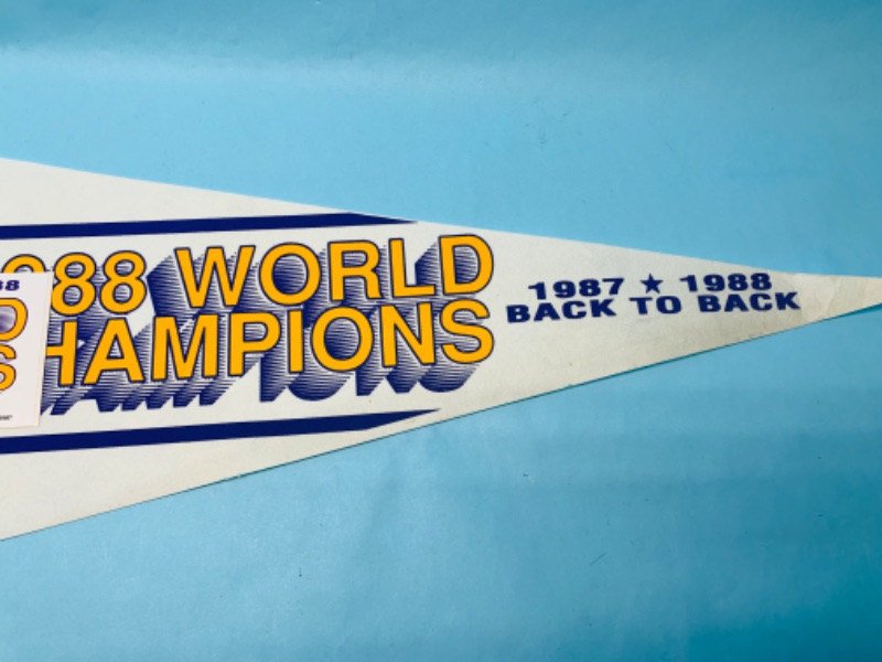 Photo 2 of 803447…vintage team fan pak Lakers 2988 champions pennant, pin, and bumper sticker 