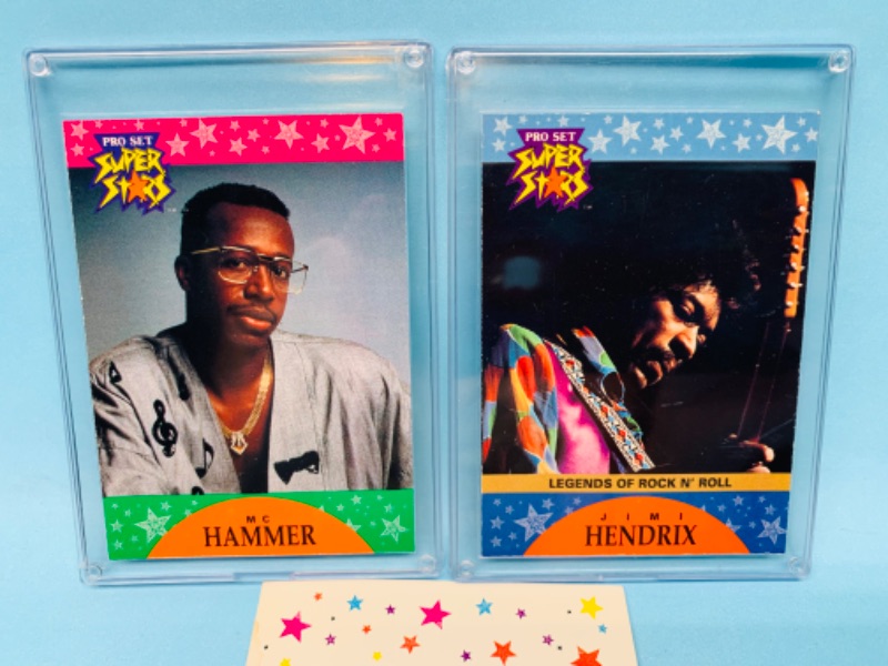 Photo 1 of 803451…pro set superstars promo musicards  mc hammer and Jimi Hendrix in hard plastic cases 