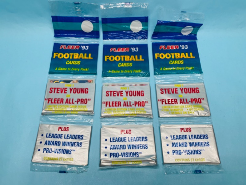 Photo 1 of 803452…3 sealed fleer 1993 football rack packs 27 cards in each