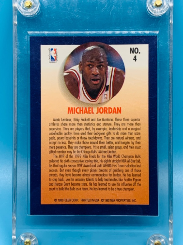 Photo 2 of 803456…fleer Michael Jordan team leader card #4 in hard plastic case 1992-93