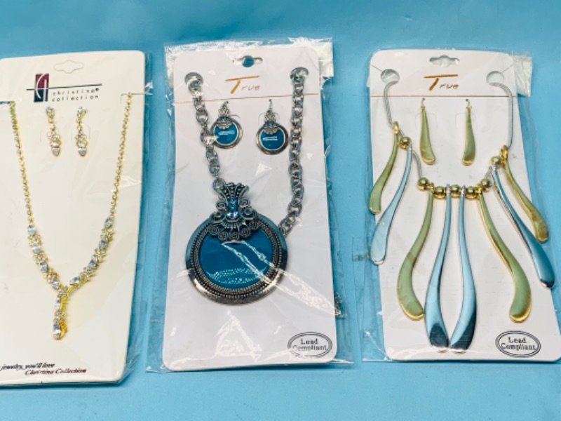 Photo 1 of 803457…3 fashion jewelry necklace and pierced earrings sets in packages 