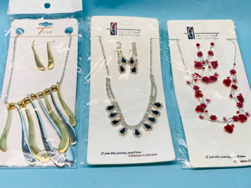 Photo 1 of 803461… 3 fashion jewelry necklace and pierced earrings sets in packages 