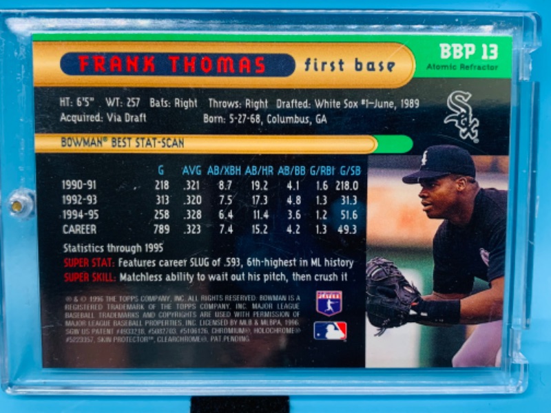 Photo 2 of 803468…bowman’s best Frank Thomas atomic refractor card BBP 13 in hard plastic case 