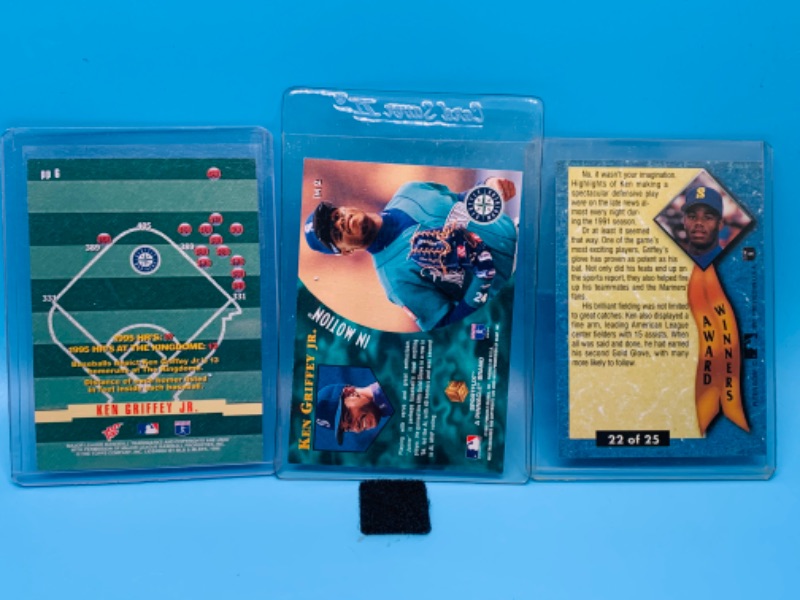 Photo 2 of 803472…3 Ken Griffey Junior trading cards in hard plastic sleeves