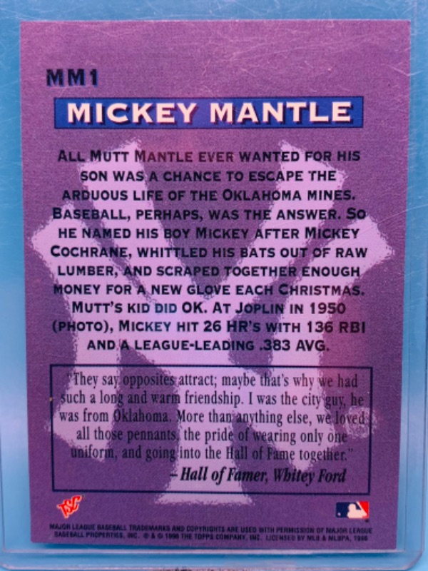 Photo 2 of 803517 … 1996 topps stadium club Mickey Mantle card in hard plastic sleeve 