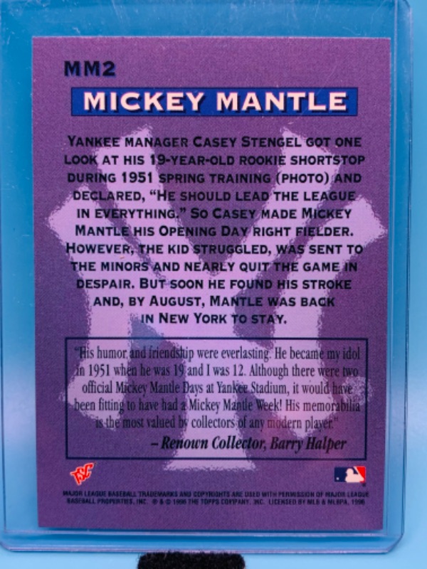 Photo 2 of 803523… 1996 topps stadium club Mickey Mantle card in hard plastic sleeve 