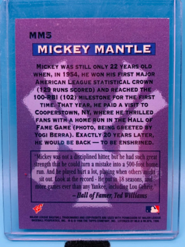 Photo 2 of 803526…1996  topps stadium club Mickey Mantle card in hard plastic sleeve 