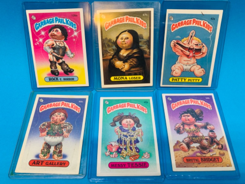 Photo 1 of 803593… 6 vintage garbage pail kids sticker cards in hard plastic sleeves 