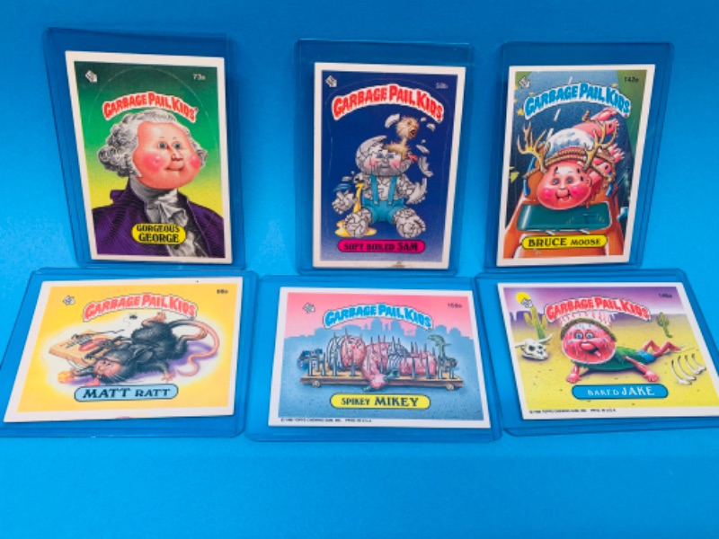 Photo 1 of 803595… 6 vintage garbage pail kids sticker cards in hard plastic sleeves 