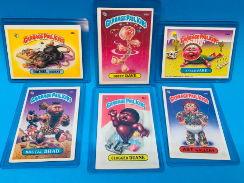 Photo 1 of 803596…6 vintage garbage pail kids sticker cards in hard plastic sleeves 