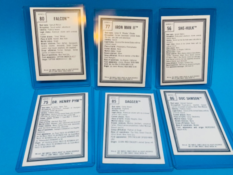 Photo 2 of 803602… 6 vintage 1987 marvel series 1 cards in hard plastic sleeves 