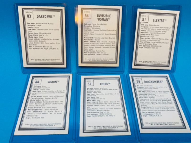 Photo 2 of 803303… 6 vintage 1987 marvel series 1 cards in hard plastic sleeves 