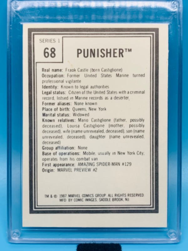 Photo 2 of 803609…vintage 1987 marvel punisher series 1 card 68 in hard plastic case 