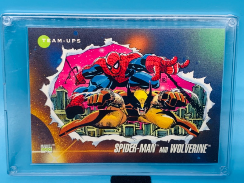 Photo 1 of 803611…1992 marvel team ups spider-Man and wolverine card 74 in hard plastic case