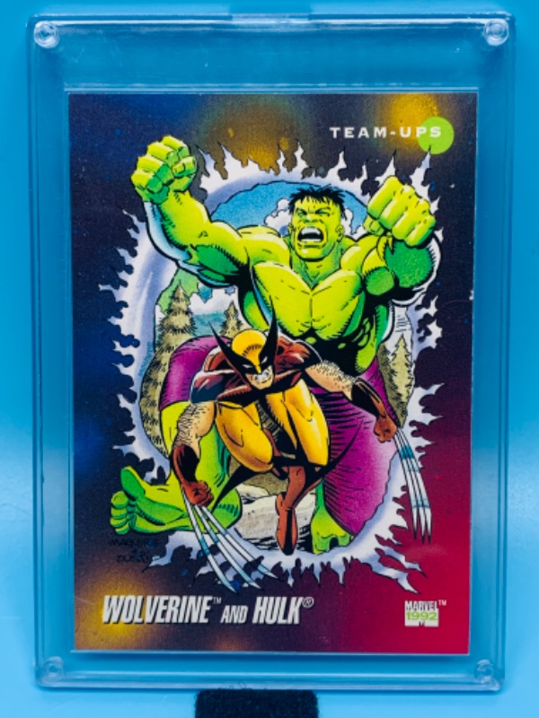 Photo 1 of 803612…1992 marvel Team ups wolverine and hulk  card 76 in hard plastic case