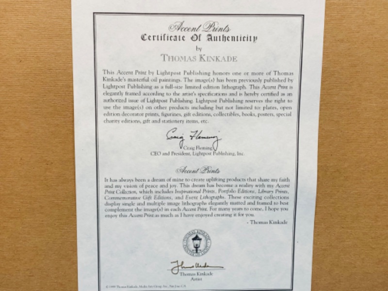 Photo 2 of 803618…medium 22 x 21 Thomas kinkade picture with coa 
