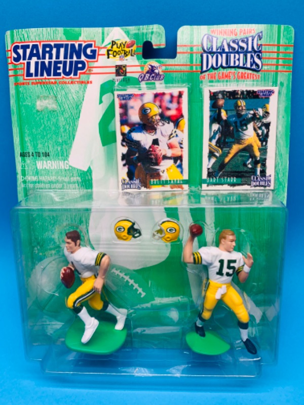 Photo 1 of 803667…starting line up classic doubles Brett Favre and Bart Starr figures in original package