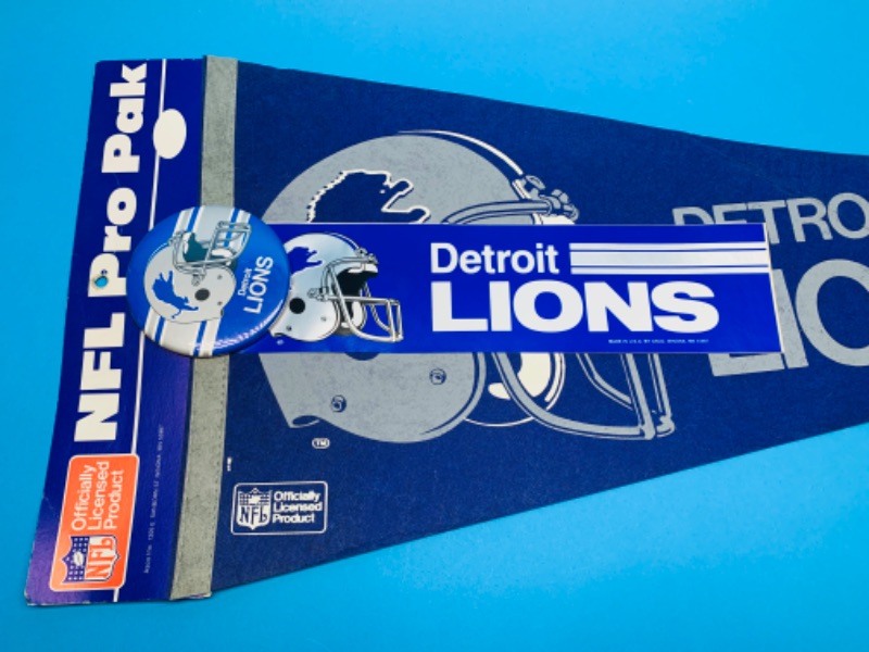 Photo 1 of 803697…vintage Detroit Lions NFL pro pack pennant,  pin , and bumper sticker