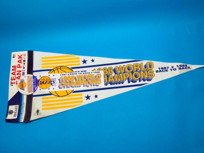 Photo 2 of 803698…1988 Los Angeles Lakers world champions team fan pack pennant,  pin and bumper sticker