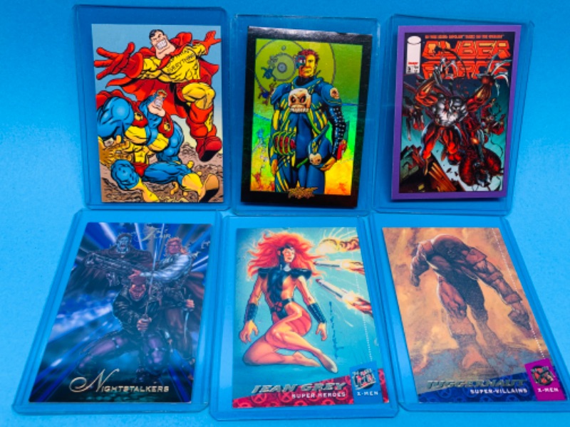 Photo 1 of 803701… 6 vintage comic cards in hard plastic sleeves- misc chromium, foil, marvel, and more 