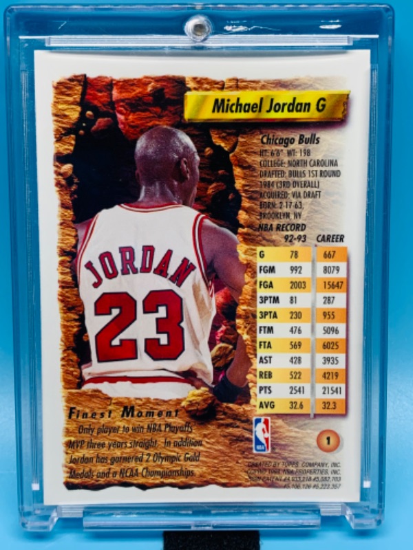 Photo 2 of 803728…topps finest Michael Jordan card 1 in hard plastic case 