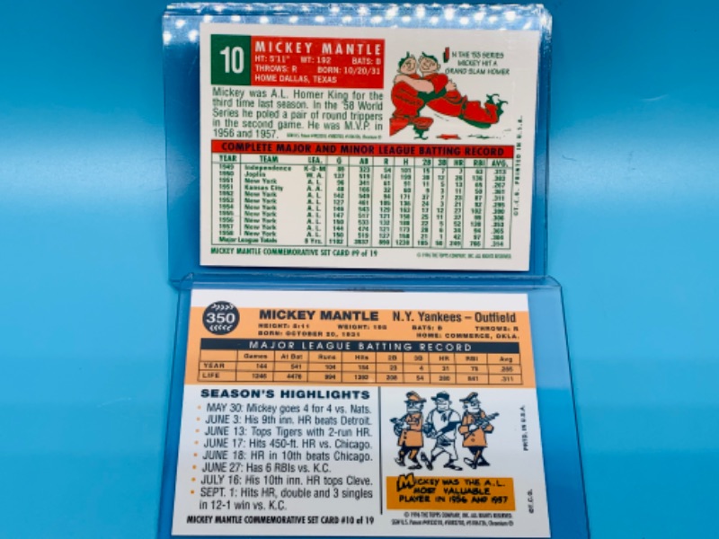 Photo 2 of 803731….1996 topps chromium Mickey Mantle commemorative cards 9 and 10 unpeeled in hard plastic sleeves 