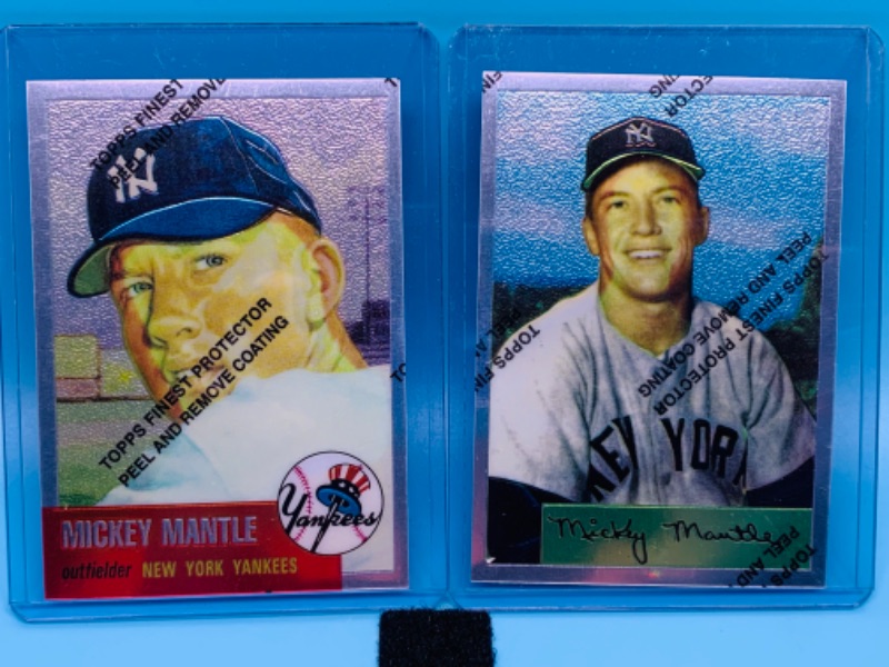 Photo 1 of 803732… .1996 topps chromium Mickey Mantle commemorative cards 3 and 4 unpeeled in hard plastic sleeves 