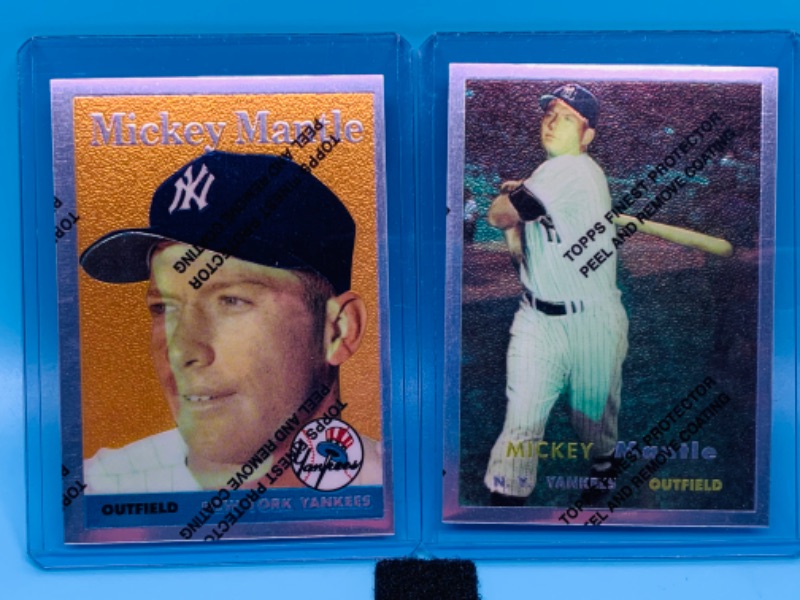 Photo 1 of 803733….1996 topps chromium Mickey Mantle commemorative cards 7 and 8 unpeeled in hard plastic sleeves 