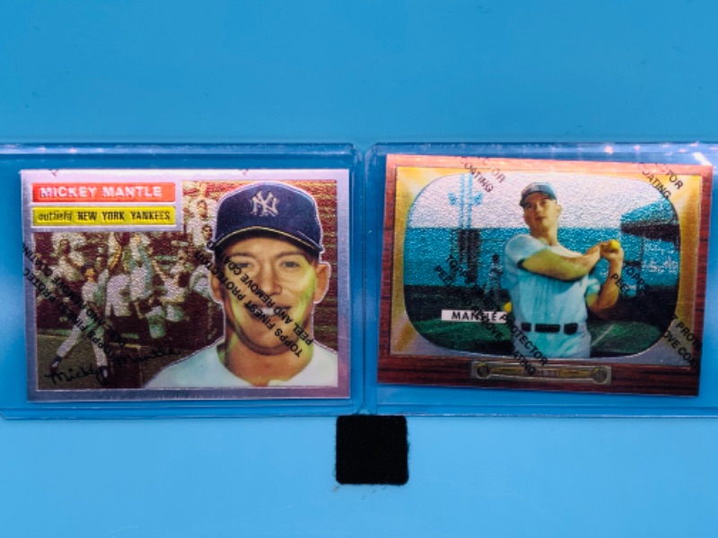 Photo 1 of 803734….1996 topps chromium Mickey Mantle commemorative cards 5 and 6 unpeeled in hard plastic sleeves 