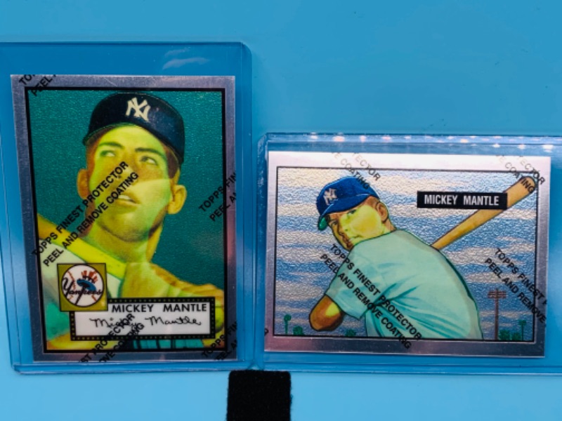 Photo 1 of 803735…1996 topps chromium Mickey Mantle commemorative cards 1 and 2 unpeeled in hard plastic sleeves 