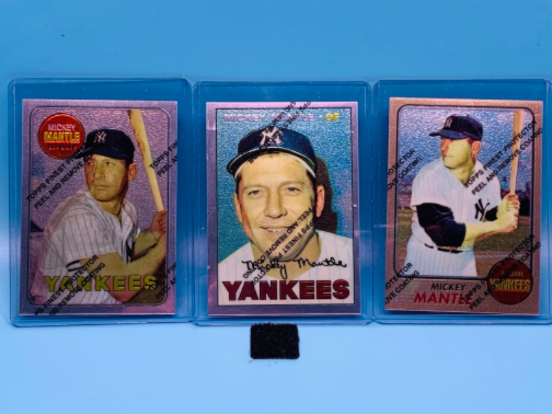 Photo 1 of 803736…1996 topps chromium Mickey Mantle commemorative cards 17, 18, and 19 unpeeled in hard plastic sleeves 