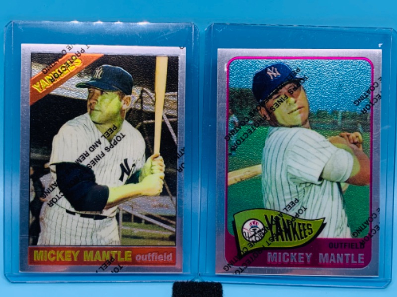 Photo 1 of 803737….1996 topps chromium Mickey Mantle commemorative cards 15 and 16 unpeeled in hard plastic sleeves 