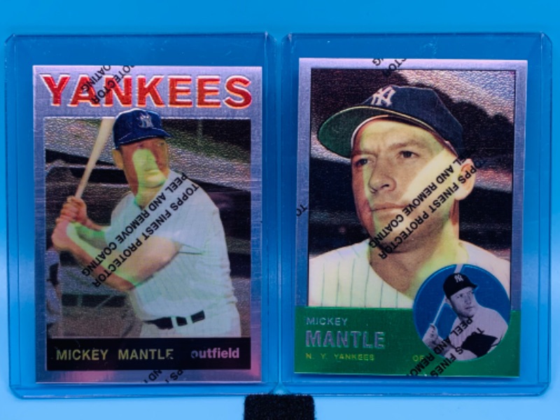 Photo 1 of 803738… .1996 topps chromium Mickey Mantle commemorative cards 13 and 14 unpeeled in hard plastic sleeves 