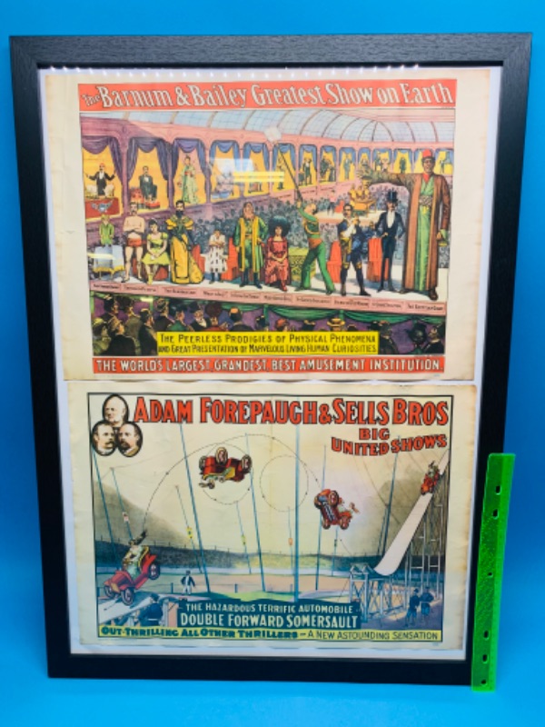 Photo 1 of 803766…2 vintage 1960 circus posters- Barnum and Bailey -Adam forepaugh and sells bros show in large 22 x 30 inch frame 