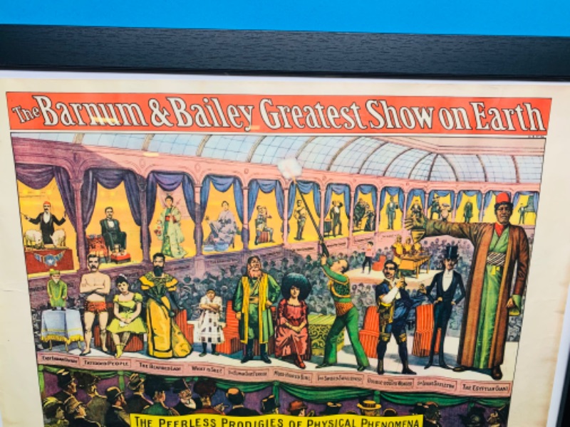 Photo 1 of 803766…2 vintage 1960 circus posters- Barnum and Bailey -Adam forepaugh and sells bros show in large 22 x 30 inch frame 