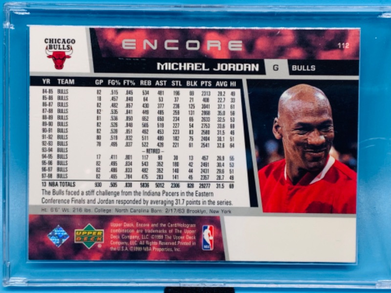 Photo 2 of 803816…upper deck encore Michael Jordan card 112 in hard plastic case