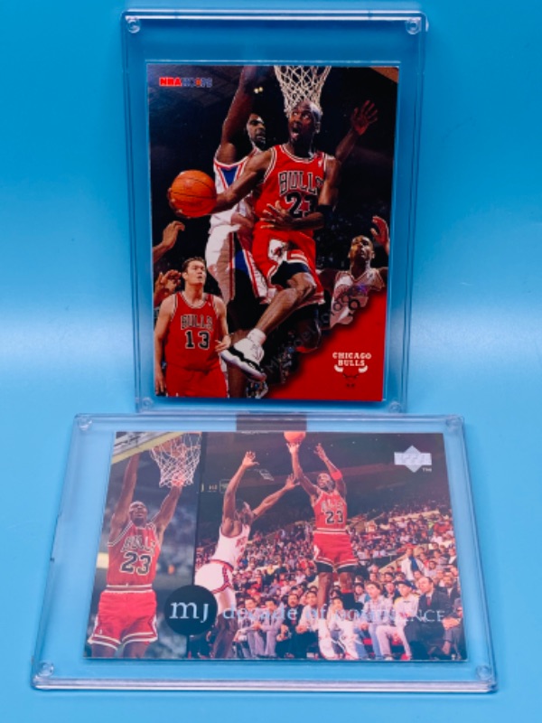 Photo 1 of 803820… upper deck Michael Jordan decade of dominance card 89 and skybox card 20 in hard plastic cases