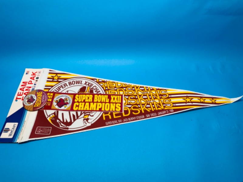 Photo 2 of 803953…vintage Washington redskins supper bowl champions pro pak pennant, pin, and bumper sticker 