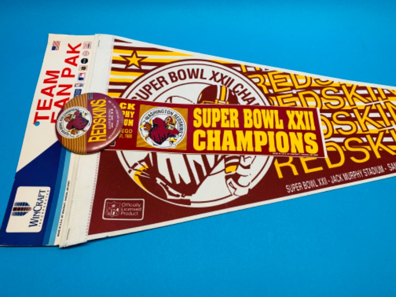 Photo 1 of 803953…vintage Washington redskins supper bowl champions pro pak pennant, pin, and bumper sticker 