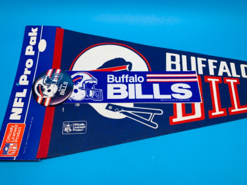 Photo 1 of 803954…vintage Buffalo bills pro pak pennant, pin, and bumper sticker 