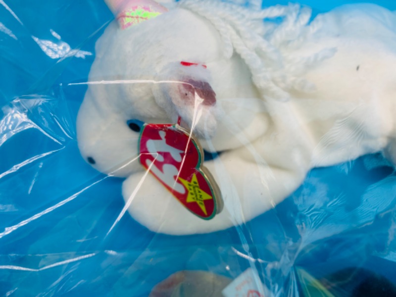 Photo 2 of 804092… 2 TY beanie babies in plastic bags - spot on unicorn ear 