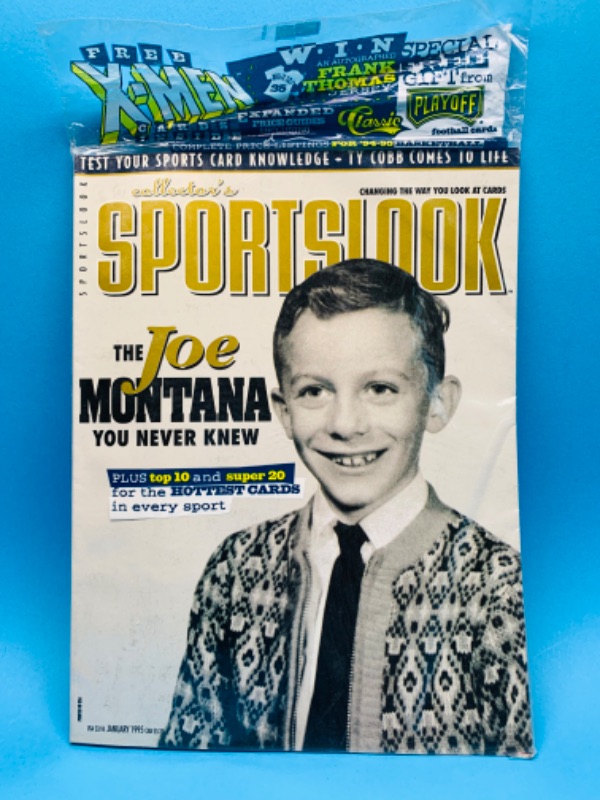 Photo 1 of 804134…sealed sportslook magazine featuring Joe Montana with X-men trading cards included in package 