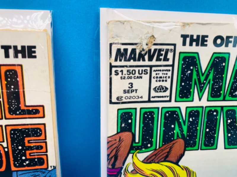 Photo 1 of 804136…2 vintage marvel universe comics in plastic sleeves- some wear from age 